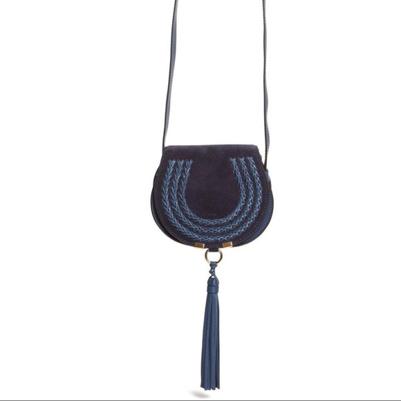 Chloe crossbody Marcie. exclusive  suede Navy contrast stitching. - Picture 2 of 10